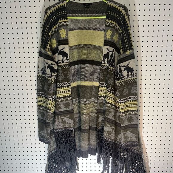 Theory moose/wilderness print poncho cardigan sweater - Picture 1 of 5